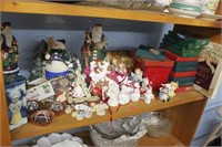shelf of Christmas ornaments.