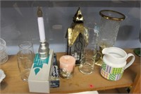 Shelf of Glass ware & candle holders