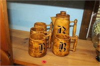 B Monogramed. 4 mugs and pitcher.