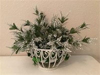 Metal basket with faux floral arrangement