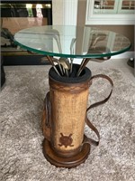 Golf bag accent table with glass top