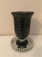 Decorative glass vase and mirrored tray