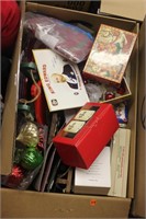 Box of Christmas. Music box, candle holders, bells