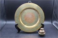 Vintage Brass Elephant Bell & Brass Plate