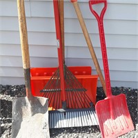 Shovels rake and broom