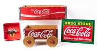 Lot of 4 Vintage Coca Cola Crate, Sign +