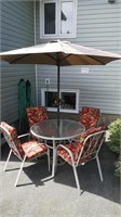 Patio table, 4 chairs and umbrella