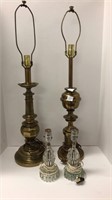 (2) lg. Brass Stiffel lamps & (2) glass lamps