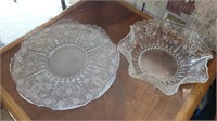 Etched Glass Serving Tray & Bowl