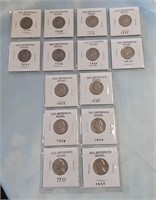 14 Old Jefferson Nickels Misc. Dates 1940-1959