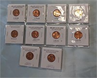 8 Uncirculated Brilliant Old Lincoln Cents & 2