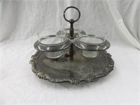 SILVERPLATE AND GLASS SERVER 7"T X 12"W