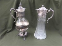 2PC SILVERPLATE AND GLASS CARAFES