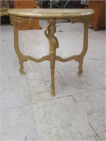 ORNATE CARVED FRENCH STYLE FIGURAL HALF MOON TABLE