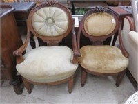 PAIR ANTIQUE CARVED VICTORIAN STYLE PARLOR CHAIRS