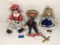 3 Assorted Marionette Dolls