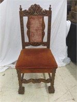 ANTIQUE CARVED PAW FOOT SIDE CHAIR