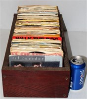 45 RPM Records in Sleeves in Wood Box