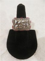STERLING SILVER AND RED STONE RING SZ 7