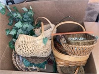 Box lot of wicker baskets and trays