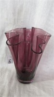 VINTAGE PURPLE ART GLASS VASE WITH RUFFLED