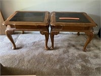 Matching wood and beveled glass top tables. 21 x