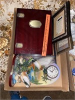 Nice wood box, resin duck clock & picture frames