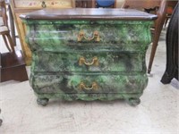 FRENCH STYLE GREEN MARBLED NIGHTSTAND WITH
