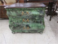 FRENCH STYLE GREEN MARBLED NIGHTSTAND WITH