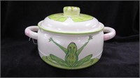 POTTERY FROG, FLOWER AND DRAGONFLY CASSEROLE