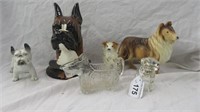SELECTION OF DOG FIGURES - GLASS AND PORCELAIN