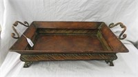 FOOTED METAL TRAY WITH HANDLES 6.5" X 22.5"