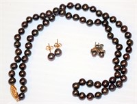 Tahitian Pearls Necklace & Earrings 14K