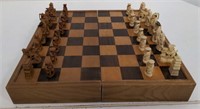 Asian Chess set with bone pieces & chessboard case