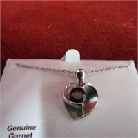 Garnet & sterling heart pendant necklace.