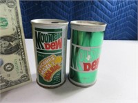 (2) Early Steel Flat Top Mountain Dew Cans Soda