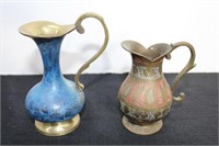 Two Brass Mini Pitchers (Tallest 5")