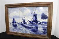 Dutch Windmill Ceramic Tiles 15 x 20½" Framed