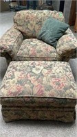Upholstered Chair with Ottoman, Pillow