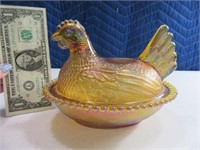 Carnival Glass Classic Covered Chicken Cock Dish