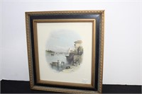 Dock Scene Vintage Art Print 11½" x 10½" Framed