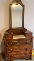 Dresser with Marble Inlay, Mirror, Hankie Drawers