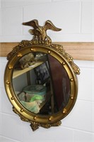 30"H Gold Framed Round Mirror with Eagle