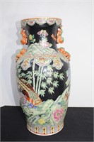 19" Ceramic Asian Vase Dragon Handles