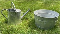 Galvanized tub and watering pitcher
