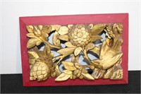 Asian Carved Wooden Wall Art 7x10"