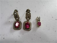 .925 Silver Pink Stone/Bling Earrings Pendant SET