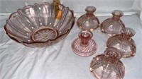 Pink Glass Candle Holders, Bowl (6pc)