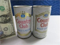 (2) COUNTRY CLUB Beer Steel Flat Top Cans differet