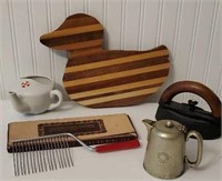 Box - sad iron, Morley's Cafe teapot, invalid